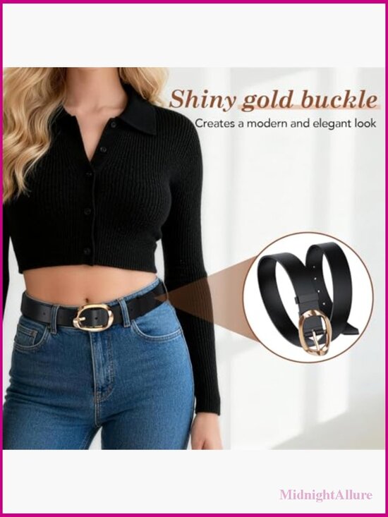 3 Pack Women\'s Leather Belts for Jeans Dresses Pants with Gold Buckle Trendy